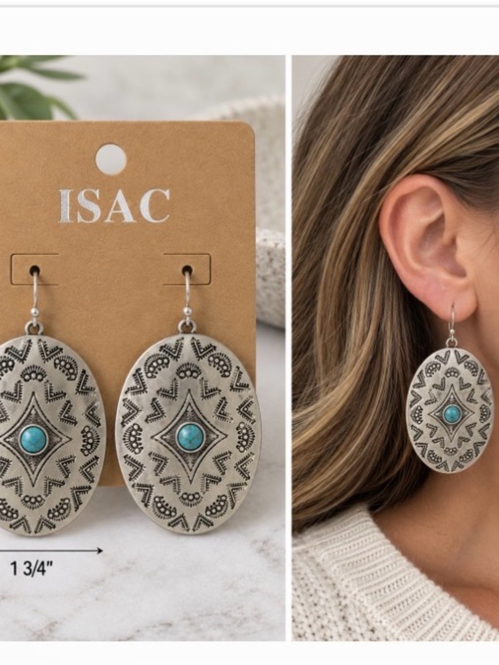 Silver-Tone Oval Southwestern Turquoise Drop Earrings